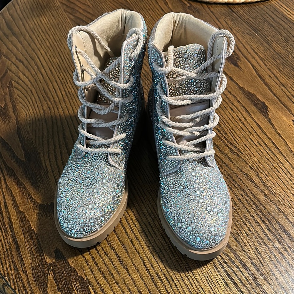 Sparkling Rhinestone Lace-Up Boots